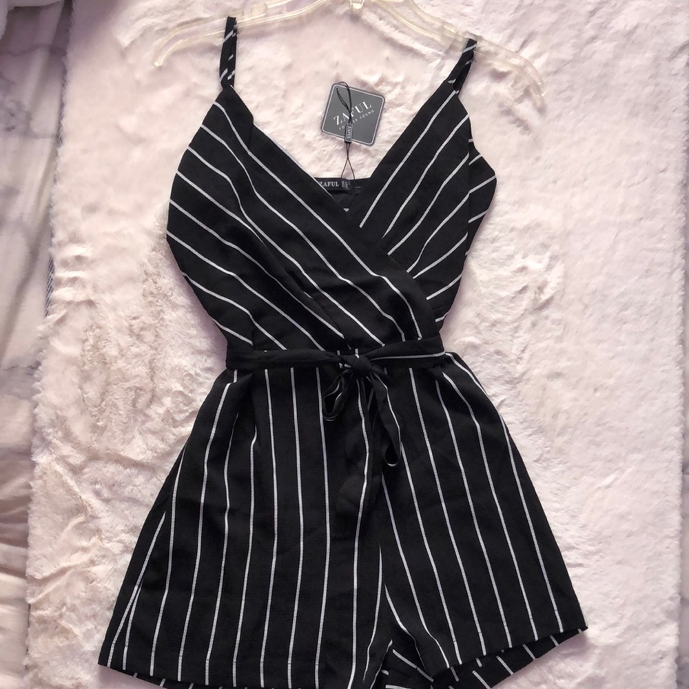 Black and White Striped Romper